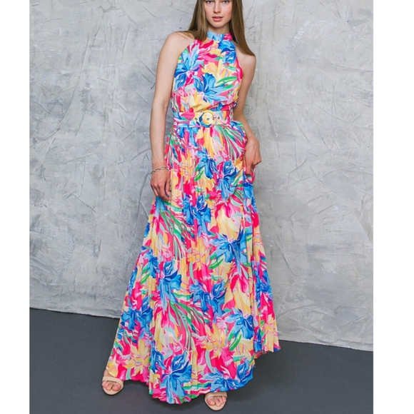 Flying Tomato Dresses & Skirts - Flying Tomato Pink and Blue Halter Sundress Maxi